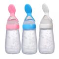Silicone Baby Food Dispensing Spoon & Feeder, Travel Baby Training Bottle with Spoon Soft Head Baby Feeding Tools kids.