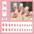 【The road to happiness Store】Short Fake Nails Square Head Love Rhinestone White Fake Nail Korean Cute False Nails Nail Art With Design For. 