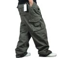 Plus Size Loose Baggy Cargo Pants Men Casual Outdoor Cotton with Bigcket Straight Wide Leg Trousers Male Clothes. 