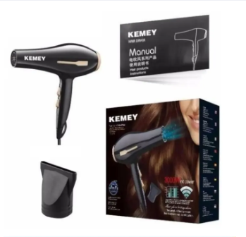 Kemey KM 2376 ( 2 in 1 ) 3000W Powerful-Professional Heavy Duty Hair Dryer for men & women - Black - Hair Dryer