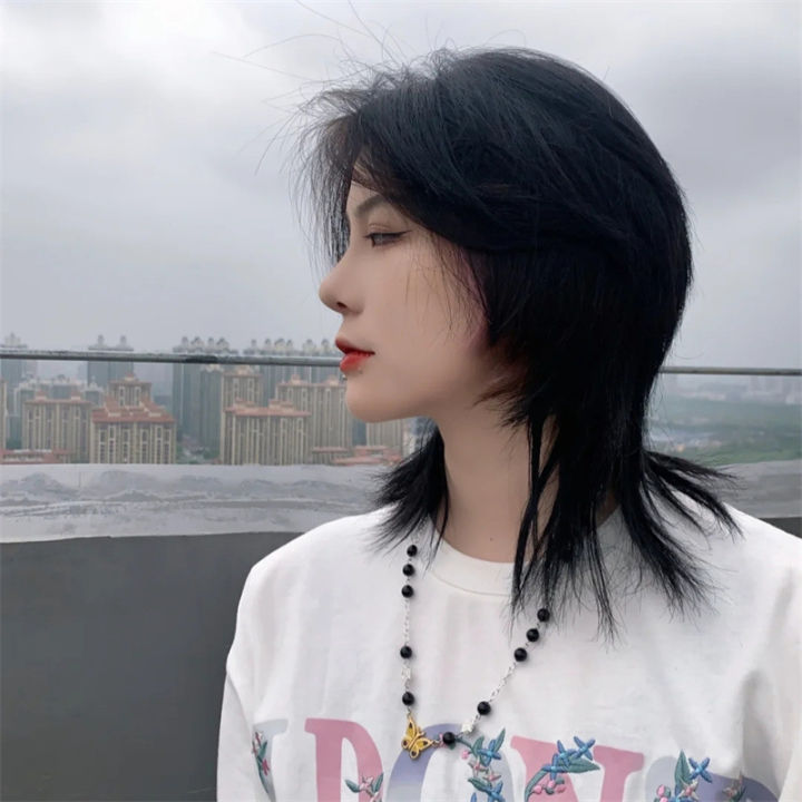 Wolf Tail Short Hair Wig Female Japanese Anchovy Head Men and Women Can Wear Samurai Head Wig Head Cover Men