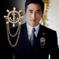 Navy Anchor Brooch With Zircon Rudder Corsage High-End Men'S Suit Accessories (1ps). 