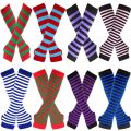 Women's Elbow Gloves Christmas Long Knitted Arm Cover Autumn Winter Fashion Striped Cotton Elbow Mittens Long Fingerless Gloves.