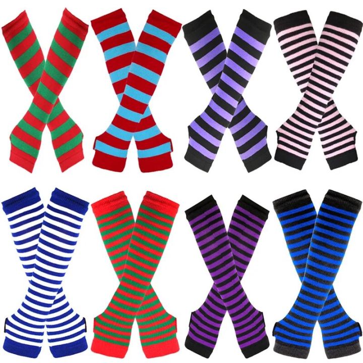 Women's%20Elbow%20Gloves%20Christmas%20Long%20Knitted%20Arm%20Cover%20Autumn%20Winter%20Fashion%20Striped%20Cotton%20Elbow%20Mittens%20Long%20Fingerless%20Gloves%20-%20Image%202