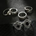 15-Piece Set Retro Silver Open Ring with Gemstones - Jewelry Collection. 