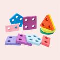 Montessori Kids Geometric Building Blocks Column Stack Game Shape Matching Board Puzzle Toy Toddler Education Cognition Toys.