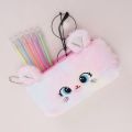 Cute Rainbow Gradient Color Cartoon Cat Plush Pen/ Pencil Bag - Large Capacity Pencil Case Girl Stationery Storage Bag. 