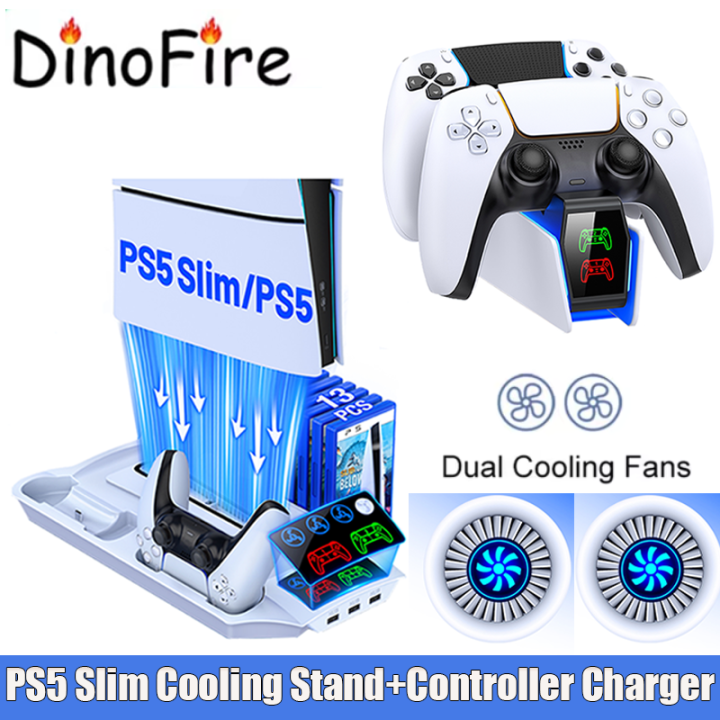 【Expert Recommended】 Dinofire S6000 For PS5/PS5 Slim Console Disc/Digital Vertical Stand Cooling Fan For Sony Playstation 5 controller Charging Dock