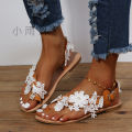 Foreign trade cross-border 2022 summer bohemian flowers buckle sandals women's flat toe sandals wish. 