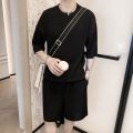 Korean Fashion Summer Clothes 2 Piece Set Mens Outfits Solid Color Slim Fit Streetwear Tracksuit Casual Clothes For Men Shorts.