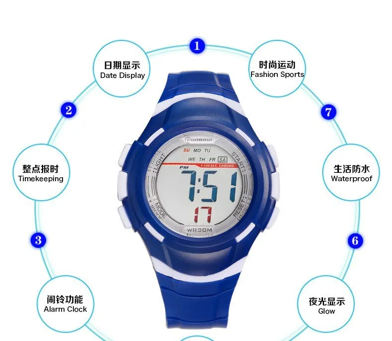 MINGRUI Children Fashion Sport Digital Watch Kids Waterproof
