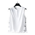 2024 New Minimalist Fashion Brand Summer Solid Round Neck Men's Tank Top Double Bonded Versatile Casual Loose Sleepless T-shirt.