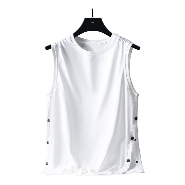 2024%20New%20Minimalist%20Fashion%20Brand%20Summer%20Solid%20Round%20Neck%20Men's%20Tank%20Top%20Double%20Bonded%20Versatile%20Casual%20Loose%20Sleepless%20T-shirt%20-%20Image%203