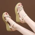 Sandals Women's2023New Shoes Women's Flat Platform All-Match Wedge Student High Heels Women's Summer Dress42. 
