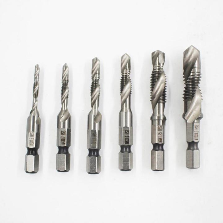 KOGEEK 6pcs M3-M10 1/4" Hex Shank Composite Tap Drills Thread Tap Taper Drill Bit Set Spiral Compound Drill