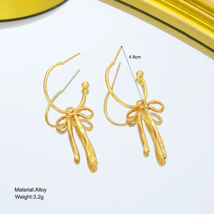 Enacolor%20New%20Simple%20Chic%20Creative%20Fashion%20Gold%20Metal%20Bow%20Fringe%20Earrings%20Elegant%20Female%20Jewelry%20-%20Image%202