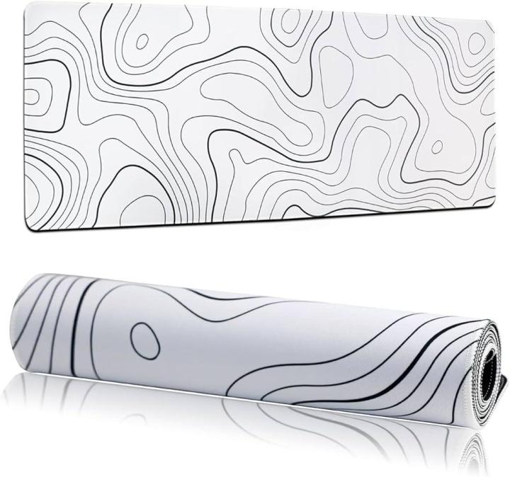 WHITE & BLACK Large Gaming Mouse Pad 90x40cm (35.4x15.7in) - Non-Slip Rubber Base Desk Mat & Keyboard Pad for Gaming, Office -