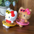 Kawaii Hello Kitty Hawaiian Sanrio Keychain Pendant Cartoon Plush Toys Brown White Swim Ring Stuffed Plushies Key Ring Bag Toys. 