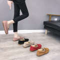 2022 Winter Bean Flat Cow Tendon Soft Bottom Plush Cotton Pregnant Women Lazy Mom Shoes.