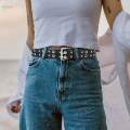 Double Grommet Belt, Punk Belt Adjustable Women Men Belt Double Hole Eyelet Belt Jeans Belt.