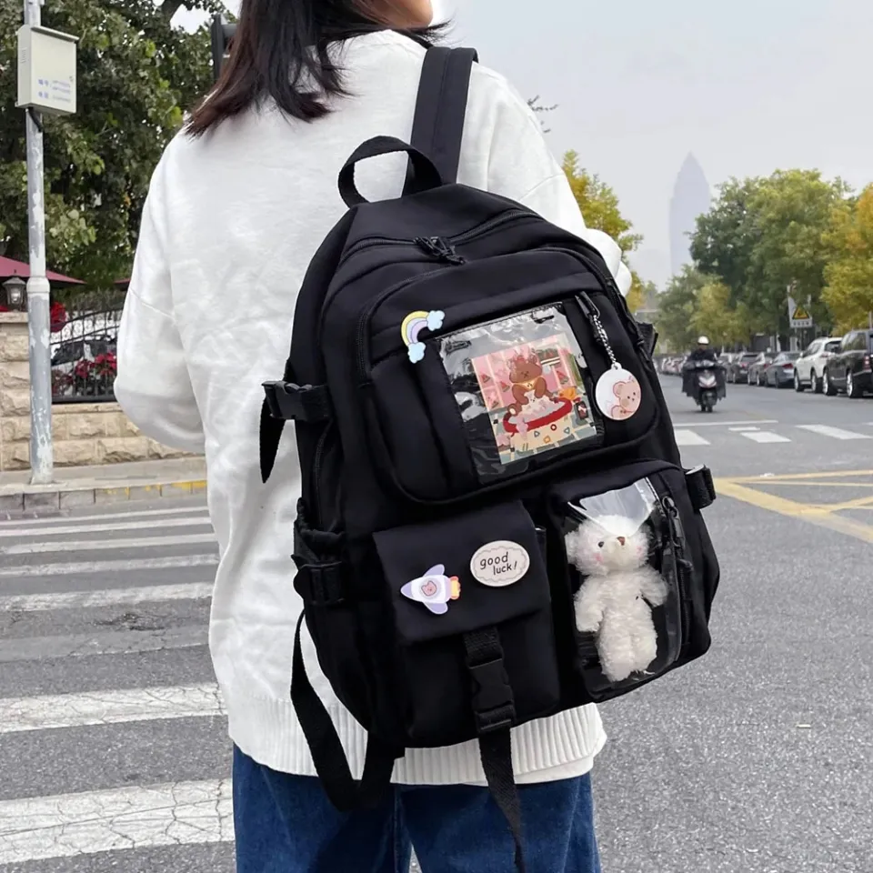 Kawaii Aesthetic Women Backpack School Bag for Teen Girls Japanese Korean Rucksack Student Bookbags with Cute Accessor Mochila Daraz .bd