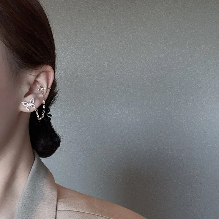 Trendy%20Butterfly%20Ear%20Cuff%20Stud%20Earrings%20for%20Girls%20Simple%20Stylish%20-%20Earrings%20for%20Women%20New%20Collection/%20Fashionable%20Clip%20Earrings%20for%20Girls%20-%20Ear%20Hook%20Rhinestone%20Chain%20Ear%20Clips%20Pierced%20Earring%20for%20Women%20-%20Image%206