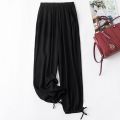Cotton Poplin Pants Women's Lace-up Bloomers Summer New Fashion Casual Loose Solid Color Pocket Artificial Cotton Cropped Pants.