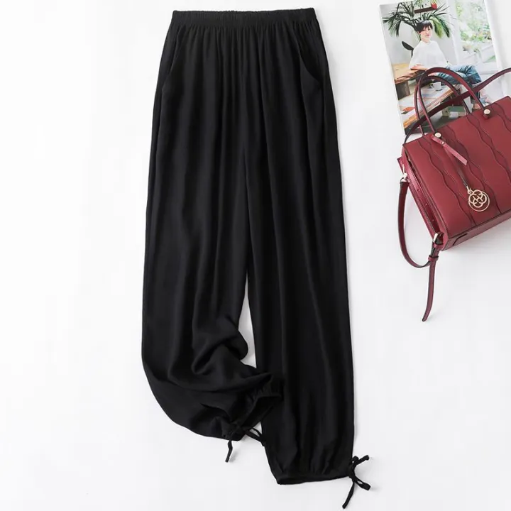 Cotton%20Poplin%20Pants%20Women's%20Lace-up%20Bloomers%20Summer%20New%20Fashion%20Casual%20Loose%20Solid%20Color%20Pocket%20Artificial%20Cotton%20Cropped%20Pants%20-%20Image%206