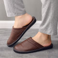 Waterproof faux leather slippers men's winter indoor fur shoes slippers male bedroom mules shoes mans sleepers plus size 47 48. 