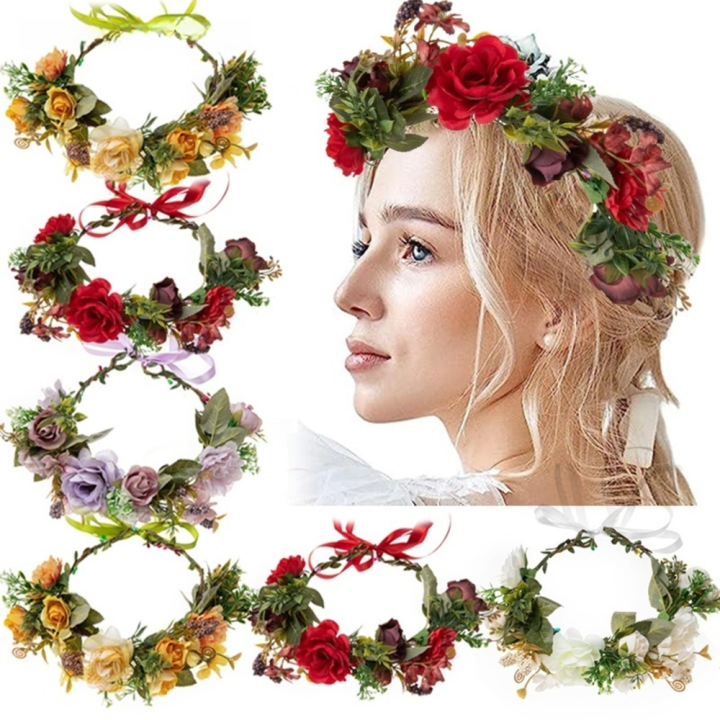 Festival%20Accessory%20Flower%20Headband%20%20Rose%20Garland%20Handmade%20Garland%20Hair%20Band%20Hair%20Accessories%20Fabric%20Floral%20Crown%20for%20Festival%20Wear%20Bridal%20Accessory%20Photo%20Props%20Bohemian%20Style%20Hair%20Decoration%20-%20Image%205