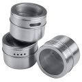 LMETJMA Magnetic Spice Jars With Wall Mounted Rack Stainless Steel Spice Tins Spice Seasoning Containers With Spice Label KC0305. 