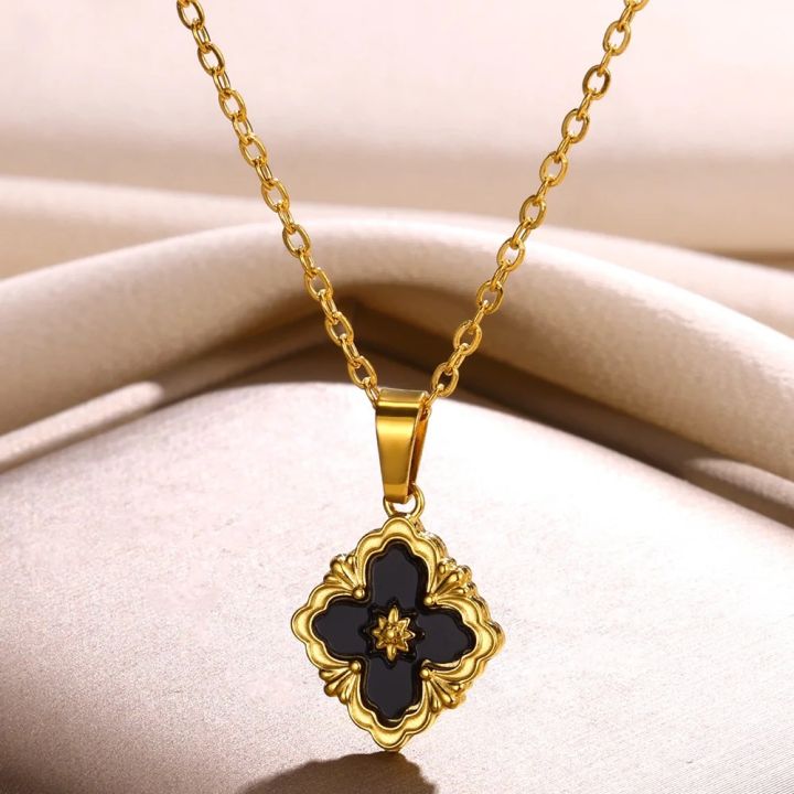 Stainless%20Steel%20Luck%20Clover%20Pendant%20Necklaces%20For%20Women%20Gold%20Color%20Chain%20Accessories%20Round%20Cross%20Necklace%20Jewelry%20Gift%20-%20Image%203