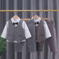 Boys Spring and Autumn Suit Set 3 piece Gentleman Dress Baby Clothes Striped Shirt 1 Year Old Clothing.