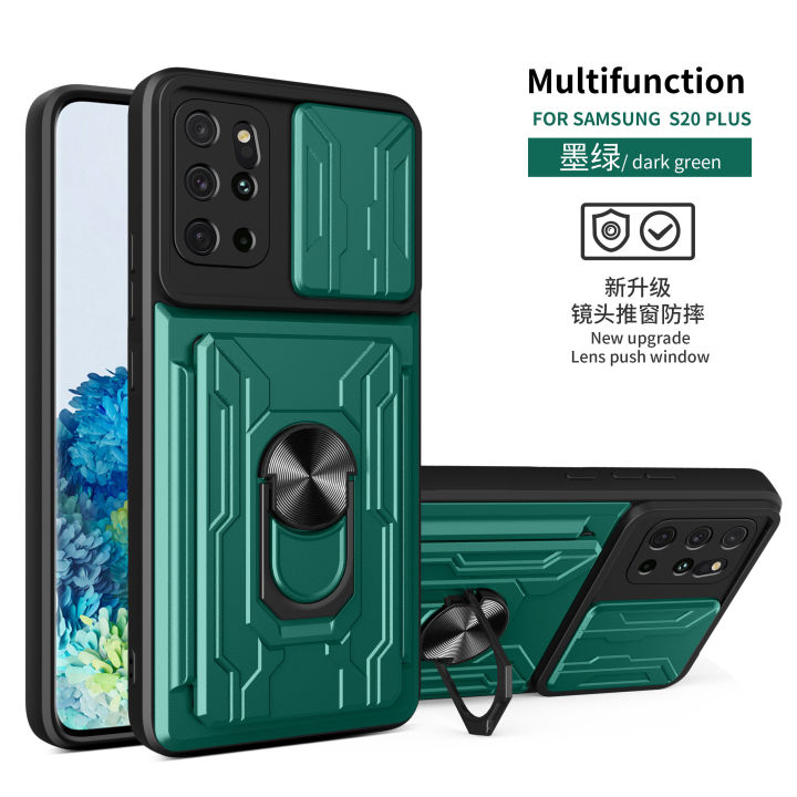 xprmy for Samsung Galaxy S20 Plus Case Card Bag Sliding Window Camera Protection Magnetic Ring Kickstand Shockproof Phone Cover