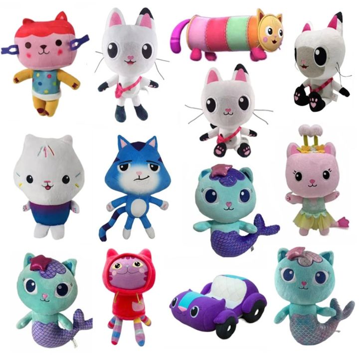 10pcs 20-32cm Gabby Doll House Plush Toy Backpack Cat Cake Cat Mermaid Stuffed Animal Plushie Gbay Sticker for Kid Chrismas Gift