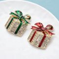Wuli baby Rhinestone Enamel Gift Box Brooches For Women Men Red Green Bowknot Box Casual Party Brooch Pin Gifts. 