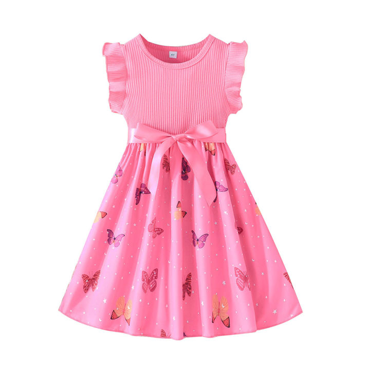GC%20Kids%20Girls%20Cartoon%20Butterfly%20Pattern%20Dress%20Round%20Neck%20Cotton%20Ruffled%20Sleeve%20Dress%20Summer%20Basic%20Casual%20Outfits%20-%20Image%208