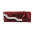 Water Diamond Pleated Hand Women's Satin Dinner Shoulder Bag.