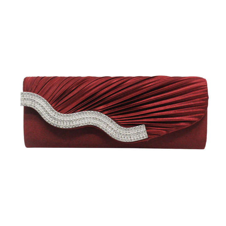 Water Diamond Pleated Hand Women's Satin Dinner Shoulder Bag