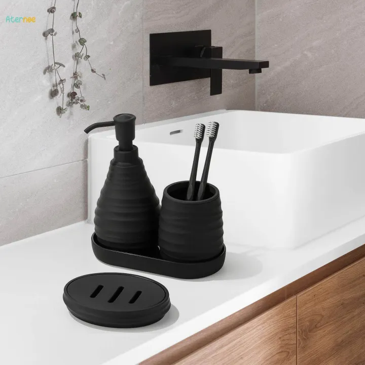 4Pcs%20Bathroom%20Accessories%20Set%20Include%20Lotion%20Dispenser,%20Soap%20Dish,%20Toothbrush%20Cup,%20Holder%20for%20Homes,%20Hotels%20Vanity%20Decor%20Stylish%20Design%20-%20Image%202