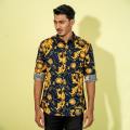 MENS CASUAL SHIRT- NAVY/YELLOW. 
