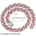 Men Women Pink Rhombus Cuban Chain Iced Out 2 Row Rhinestone Cuban Link Chain 14MM Prong Necklace Hiphop Jewelry.