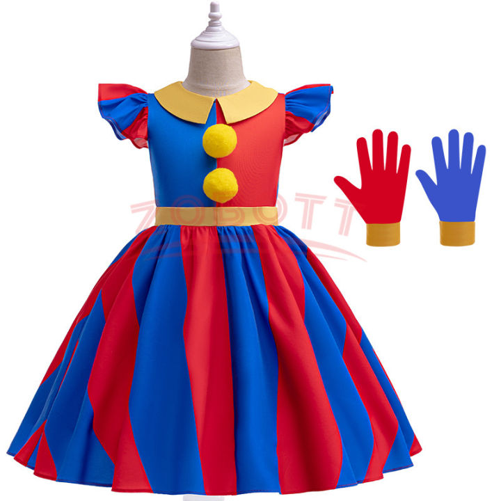 Pomni Costumes Kids Dress Costume Cartoon TV Amazing Cosplay Digital Circus Disguise Glove Hat Child Girls Halloween Party Suit