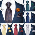 Luxury Fashionable Neck Tie + Pocket Square + Cufflinks & Lapel Flower 4 item Tie Set For Men (1Set)-No Box.