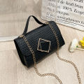 Women's Bag Square Block Lock Buckle Single Shoulder Square Chain Stripe Embossed Casual Simple Handheld Diagonal Straddle Bag.