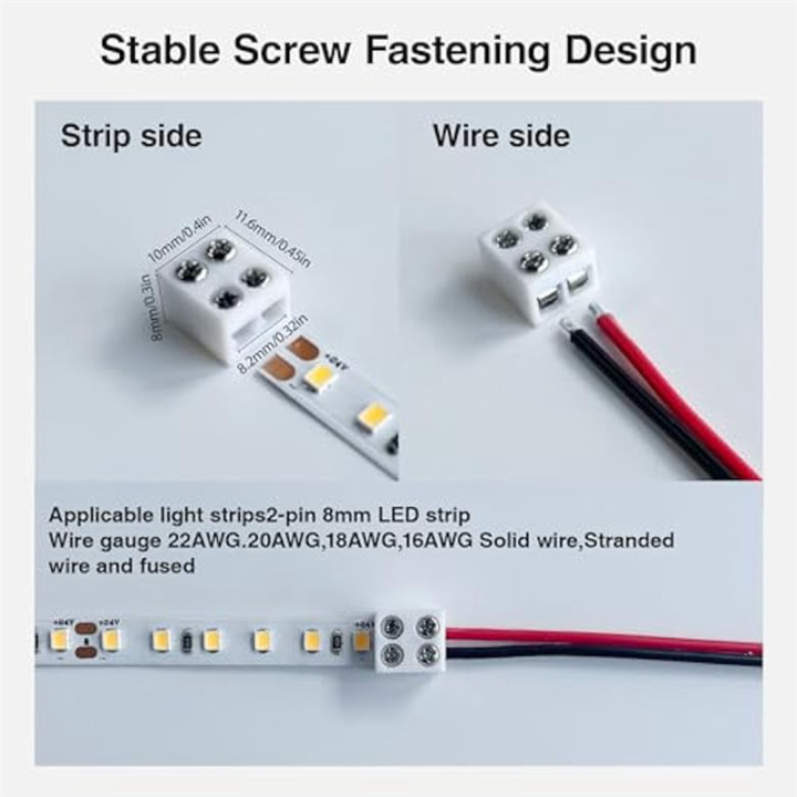 30PCS%20Led%20Strip%20Light%20Connectors%20Solderless%202Pin%208mm%20LED%20Connectors%20Strip%20to%20Wire%20for%205-24v%20Single%20Color%20LED%20Light%20Tape%20-%20Image%202