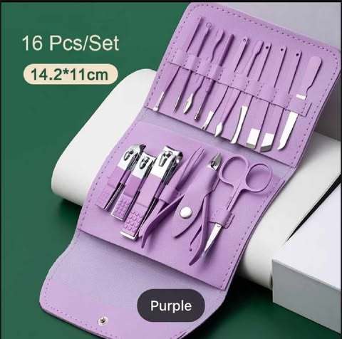 16pcs Nail Clippers Set,Manicure & Pedicure Tools, Stainless Steel Nail Cutter Kit for men and women, with Leather Bag, Travel Grooming Kit for Facial, Cuticle and Nail Care