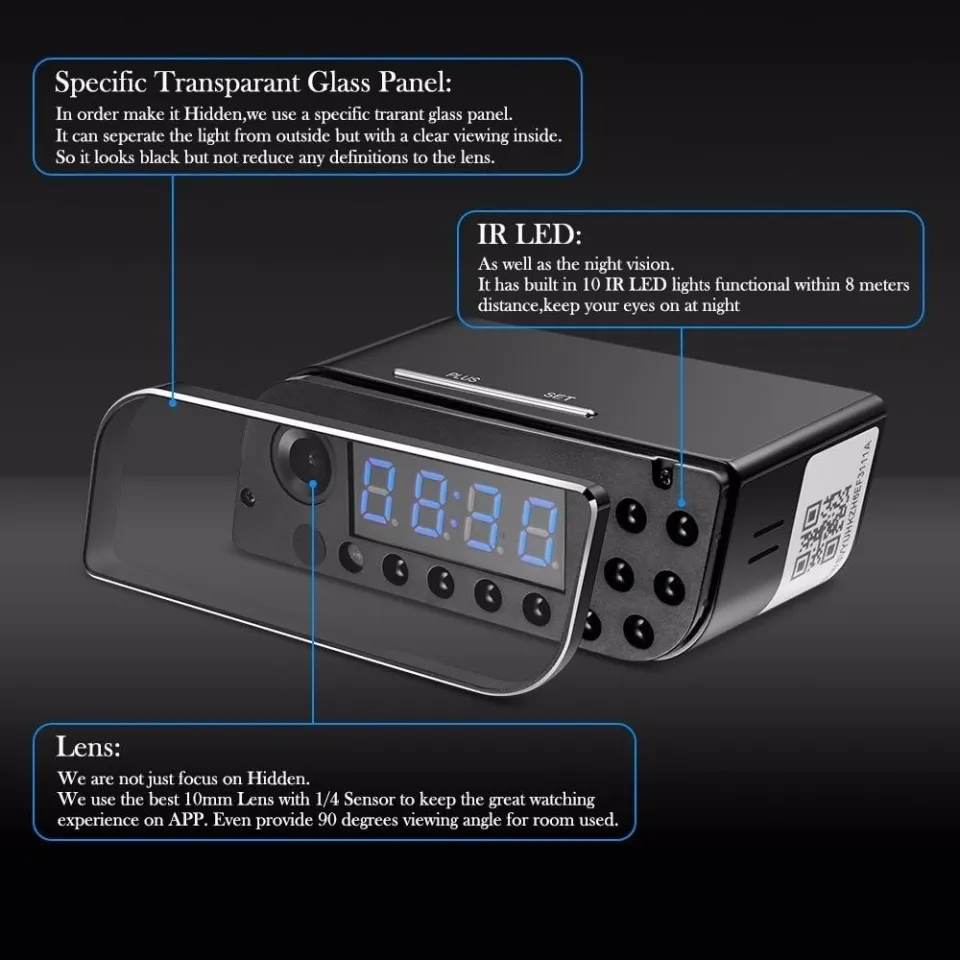 WiFi Camera 1080p Motion Detection Digital Clock Portable