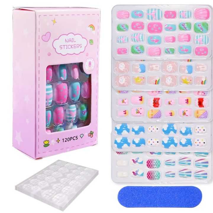 120pcs/Set%20Cartoon%20Design%20Children%20Nails%20Art%20Girl%20Convenient%20Wearable%20Stick%20On%20False%20Nails%20Tips%20Cute%20Press%20On%20Nail%20Strips%20-%20Image%203