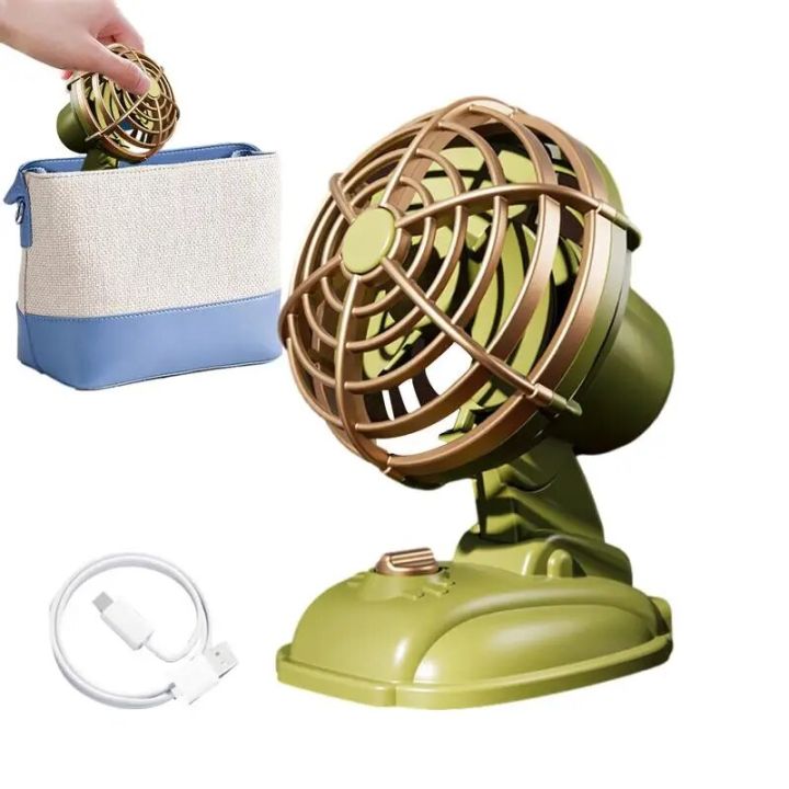 Portable Fan Portable Small Fan Strong Wind USB Rechargeable Ultra Quiet 2 Speed Retro Table Fan For SUV RV Truck Home Desktop